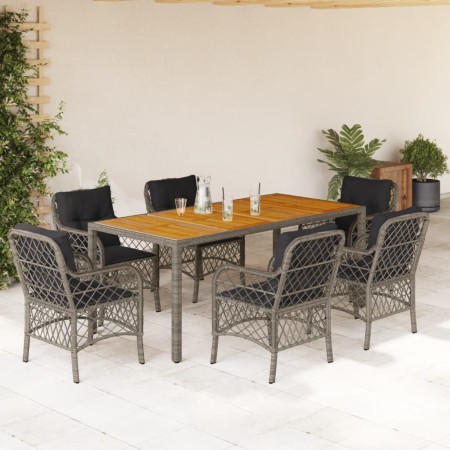 Set comedor jardín 7 pzas y cojines ratán sintético gris en Conjuntos de jardín | Comprar online en Foru.es