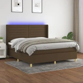 Cama box spring colchón luces LED tela marrón oscuro 160x200cm de , Camas y somieres - Ref: Foro24-3138968, Precio: 546,36 €,...