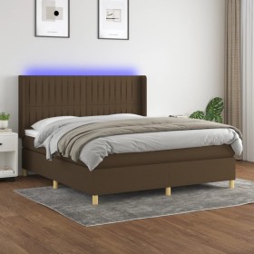 Cama box spring colchón luces LED tela marrón oscuro 160x200cm de , Camas y somieres - Ref: Foro24-3139048, Precio: 529,58 €,...