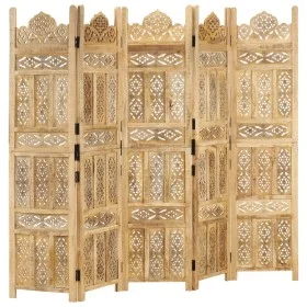 Biombo 5 paneles tallado a mano madera maciza mango 200x165 cm de , Divisores de ambientes - Ref: Foro24-285317, Precio: 311,...
