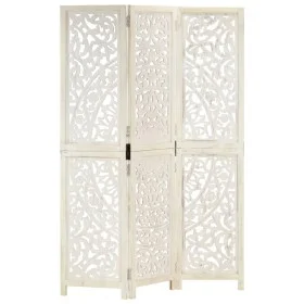 Biombo 3 paneles tallado a mano madera mango blanco 120x165 cm de , Divisores de ambientes - Ref: Foro24-285336, Precio: 184,...