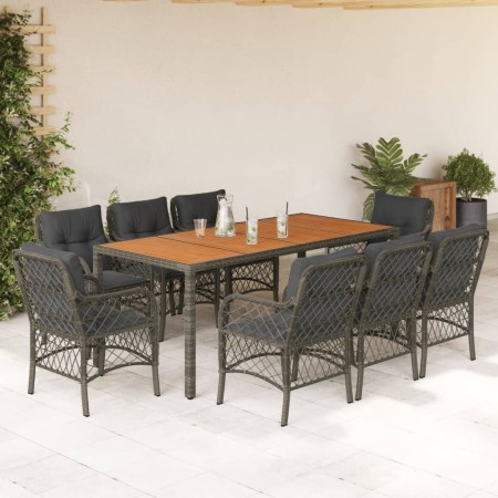 Set comedor jardín 9 pzas y cojines ratán sintético gris en Conjuntos de jardín | Comprar online en Foru.es