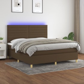 Cama box spring colchón luces LED tela marrón oscuro 160x200cm de , Camas y somieres - Ref: Foro24-3135528, Precio: 515,19 €,...