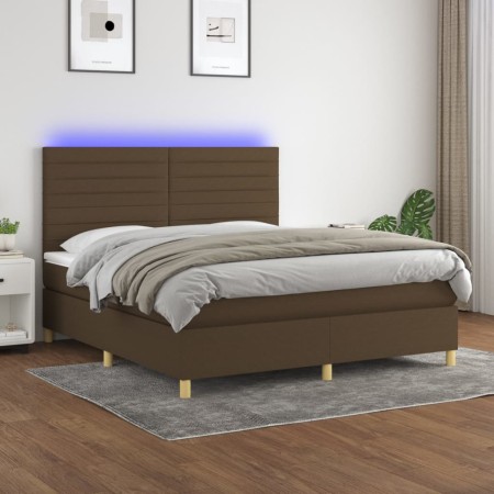 Cama box spring colchón luces LED tela marrón oscuro 160x200cm de , Camas y somieres - Ref: Foro24-3135528, Precio: 515,19 €,...