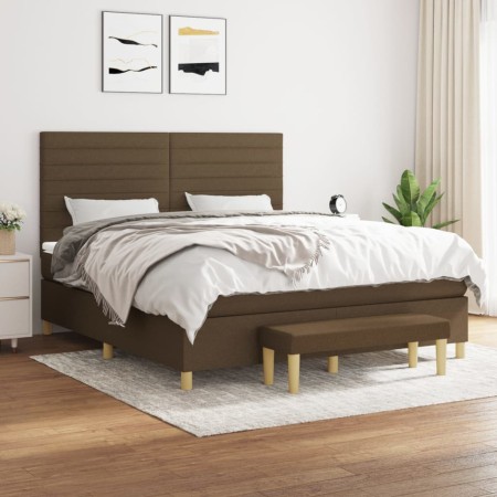 Cama box spring con colchón tela marrón oscuro 160x200 cm de , Camas y somieres - Ref: Foro24-3137248, Precio: 546,67 €, Desc...