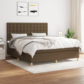 Cama box spring con colchón tela marrón oscuro 160x200 cm de , Camas y somieres - Ref: Foro24-3142668, Precio: 523,34 €, Desc...