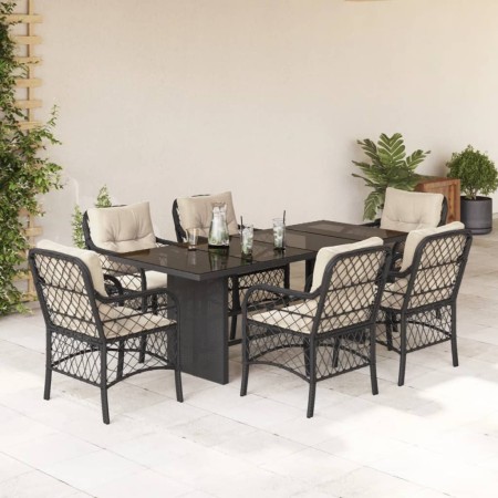 Set de comedor de jardín 7 pzas y cojines ratán sintético negro en Conjuntos de jardín | Comprar online en Foru.es
