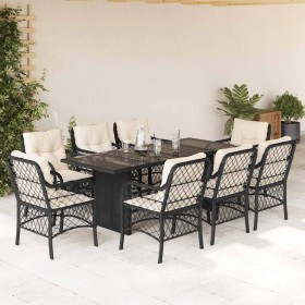 Set de comedor de jardín 9 pzas y cojines ratán sintético negro en Conjuntos de jardín | Comprar online en Foru.es