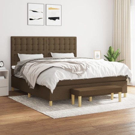 Cama box spring con colchón tela marrón oscuro 160x200 cm de , Camas y somieres - Ref: Foro24-3137488, Precio: 554,47 €, Desc...