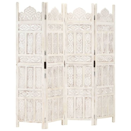 Biombo 4 paneles tallado a mano madera mango blanco 160x165 cm de , Divisores de ambientes - Ref: Foro24-285319, Precio: 234,...
