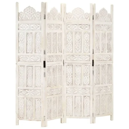 Biombo 4 paneles tallado a mano madera mango blanco 160x165 cm de , Divisores de ambientes - Ref: Foro24-285319, Precio: 207,...