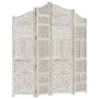 Biombo 4 paneles tallado a mano madera mango blanco 160x165 cm de , Divisores de ambientes - Ref: Foro24-285327, Precio: 239,...