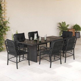 Set de comedor de jardín 7 pzas y cojines ratán sintético negro en Conjuntos de jardín | Comprar online en Foru.es