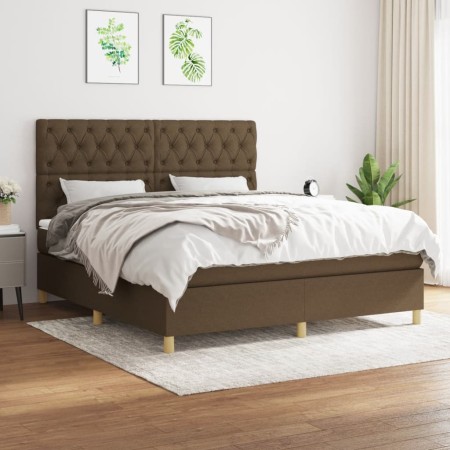 Cama box spring con colchón tela marrón oscuro 160x200 cm de , Camas y somieres - Ref: Foro24-3142588, Precio: 561,65 €, Desc...