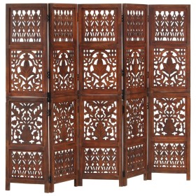 Biombo 5 paneles tallado a mano madera mango marrón 200x165 cm de , Divisores de ambientes - Ref: Foro24-285335, Precio: 352,...