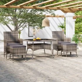 Set comedor jardín 5 pzas ratán sintético vidrio templado gris de , Conjuntos de jardín - Ref: Foro24-3058349, Precio: 426,38...