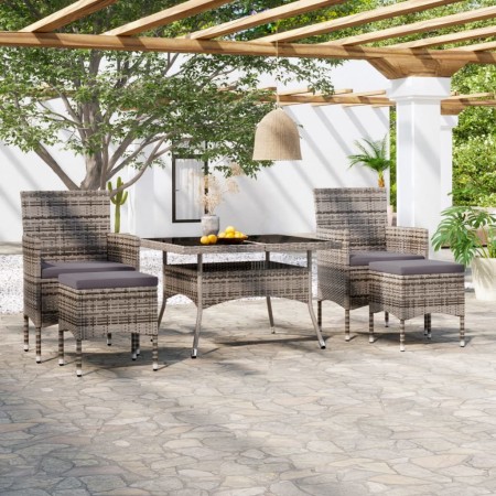 Set comedor jardín 5 pzas ratán sintético vidrio templado gris de , Conjuntos de jardín - Ref: Foro24-3058349, Precio: 431,56...