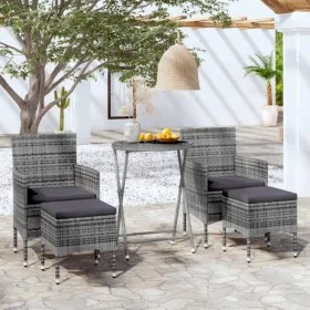 Mesa sillas jardín 5 pzas ratán sintético vidrio templado gris de , Conjuntos de jardín - Ref: Foro24-3058389, Precio: 198,34...