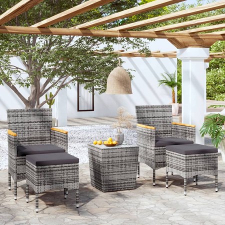 Mesa sillas jardín 5 pzas ratán sintético vidrio templado gris de , Conjuntos de jardín - Ref: Foro24-3058375, Precio: 251,50...