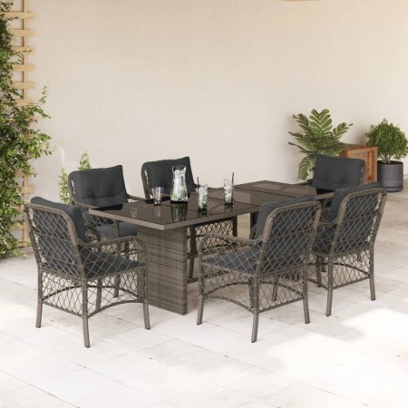 Set comedor jardín 7 pzas y cojines ratán sintético gris en Conjuntos de jardín | Comprar online en Foru.es