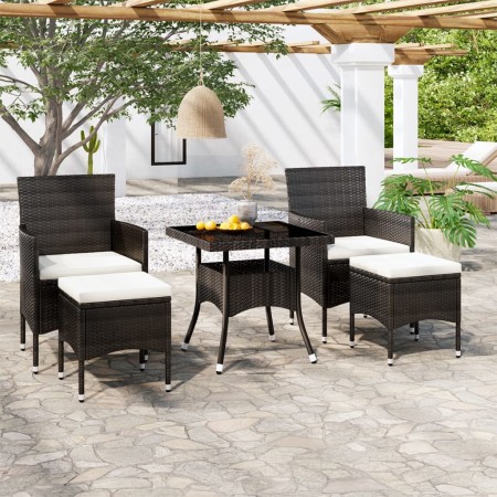 Set comedor jardín 5 pzas ratán sintético vidrio templado negro de , Conjuntos de jardín - Ref: Foro24-3058328, Precio: 317,3...