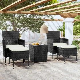 Mesa sillas jardín 5 pzas ratán sintético vidrio templado negro de , Conjuntos de jardín - Ref: Foro24-3058368, Precio: 245,4...