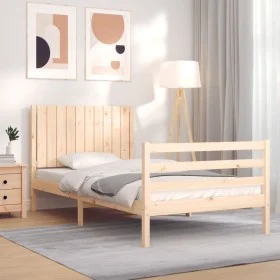 Bed frame with solid wood headboard 100x200 cm by , Beds and slatted bases - Ref: Foro24-3194756, Price: 128,02 €, Discount: %