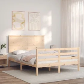 Bed frame with solid wood headboard 140x190 cm by , Beds and slatted bases - Ref: Foro24-3195201, Price: 131,79 €, Discount: %