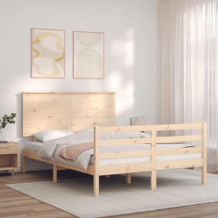 Estructura de cama con cabecero madera maciza 140x190 cm de , Camas y somieres - Ref: Foro24-3195201, Precio: 137,27 €, Descu...
