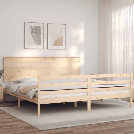 Bed frame with solid wood headboard 200x200 cm by , Beds and slatted bases - Ref: Foro24-3195241, Price: 173,62 €, Discount: %
