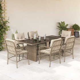 Set comedor de jardín 7 pzas con cojines ratán sintético beige en Conjuntos de jardín | Comprar online en Foru.es