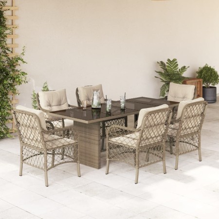 Set comedor de jardín 7 pzas con cojines ratán sintético beige en Conjuntos de jardín | Comprar online en Foru.es
