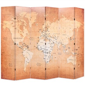 Biombo divisor plegable 228x170 cm mapamundi amarillo de vidaXL, Divisores de ambientes - Ref: Foro24-245880, Precio: 171,31 ...