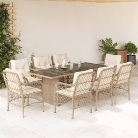 Set comedor de jardín 9 pzas con cojines ratán sintético beige en Conjuntos de jardín | Comprar online en Foru.es