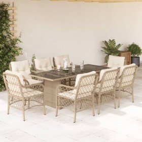 Set comedor de jardín 9 pzas con cojines ratán sintético beige en Conjuntos de jardín | Comprar online en Foru.es