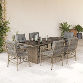 Set comedor de jardín 7 pzas con cojines ratán sintético beige en Conjuntos de jardín | Comprar online en Foru.es