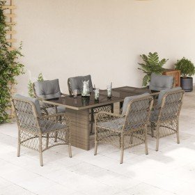Set comedor de jardín 7 pzas con cojines ratán sintético beige en Conjuntos de jardín | Comprar online en Foru.es