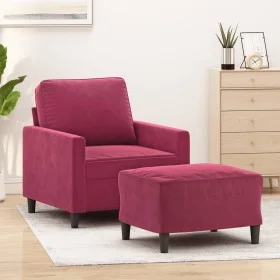 Red velvet armchair with stool 60 cm by , Sofas - Ref: Foro24-3201049, Price: 175,26 €, Discount: %