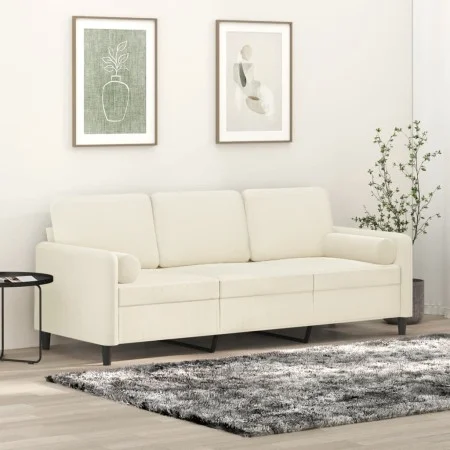 Sofá de 3 plazas con cojines terciopelo color crema 180 cm de , Sofás - Ref: Foro24-3200899, Precio: 328,59 €, Descuento: %