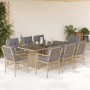 Set comedor de jardín 9 pzas con cojines ratán sintético beige en Conjuntos de jardín | Comprar online en Foru.es