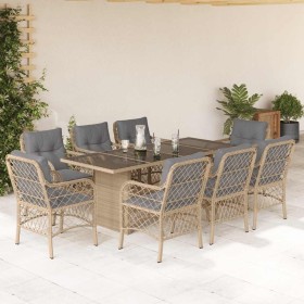 Set comedor de jardín 9 pzas con cojines ratán sintético beige en Conjuntos de jardín | Comprar online en Foru.es