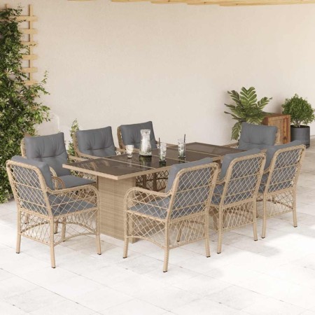 Set comedor de jardín 9 pzas con cojines ratán sintético beige en Conjuntos de jardín | Comprar online en Foru.es