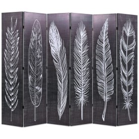 Biombo divisor plegable 228x170 cm plumas blanco y negro de vidaXL, Divisores de ambientes - Ref: Foro24-245892, Precio: 181,...
