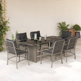Set comedor jardín 7 pzas y cojines ratán sintético gris claro en Conjuntos de jardín | Comprar online en Foru.es