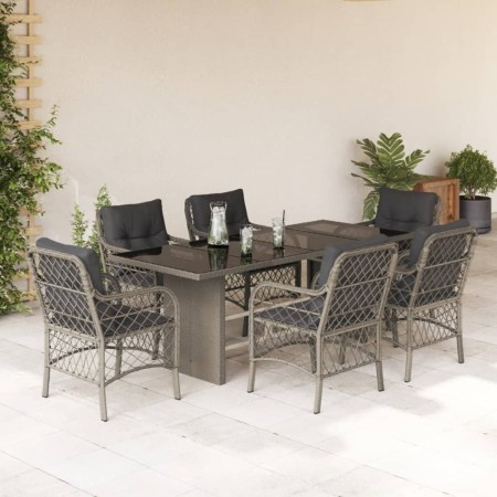 Set comedor jardín 7 pzas y cojines ratán sintético gris claro en Conjuntos de jardín | Comprar online en Foru.es