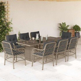 Set comedor de jardín 9 pzas cojines ratán sintético gris claro en Conjuntos de jardín | Comprar online en Foru.es