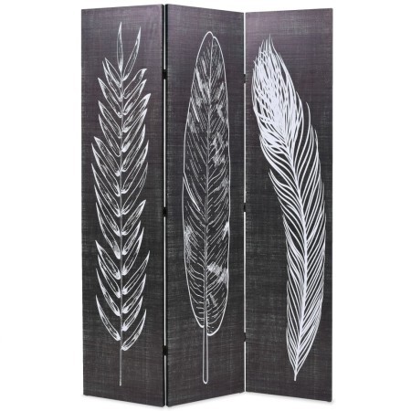 Biombo divisor plegable 120x170 cm plumas blanco y negro de vidaXL, Divisores de ambientes - Ref: Foro24-245889, Precio: 93,0...