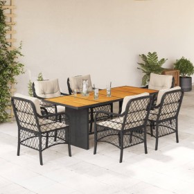 Set de comedor de jardín 7 pzas y cojines ratán sintético negro en Conjuntos de jardín | Comprar online en Foru.es