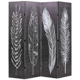 Biombo divisor plegable 160x170 cm plumas blanco y negro de vidaXL, Divisores de ambientes - Ref: Foro24-245890, Precio: 113,...