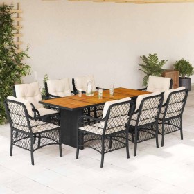 Set de comedor de jardín 9 pzas y cojines ratán sintético negro en Conjuntos de jardín | Comprar online en Foru.es
